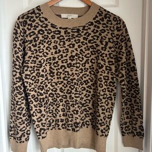 LOFT Animal Print Sweater - Tan and Black